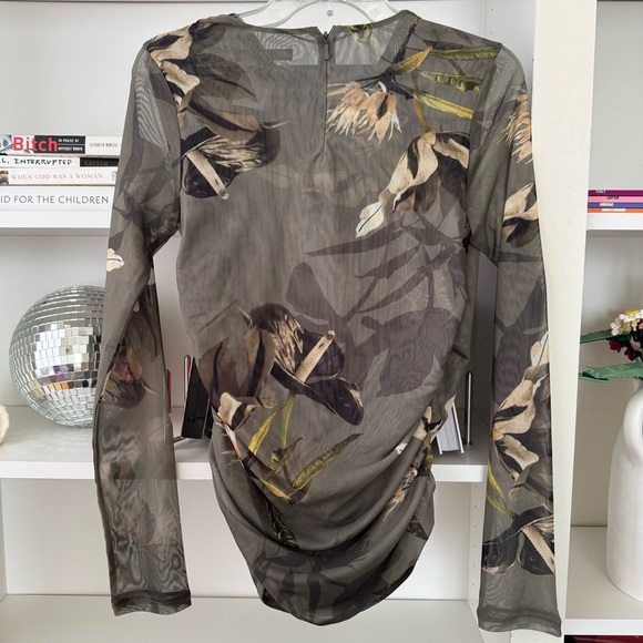 ALLSAINTS Hanako Floral Mesh Top Olive Green - Picture 9 of 11